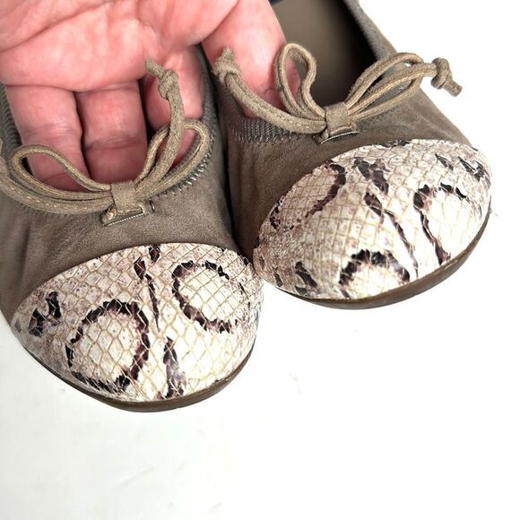 FRAU Suede Leather Wedge Pump Taupe Python Snake Print Toe IT 40 US 8 - Picture 5 of 16